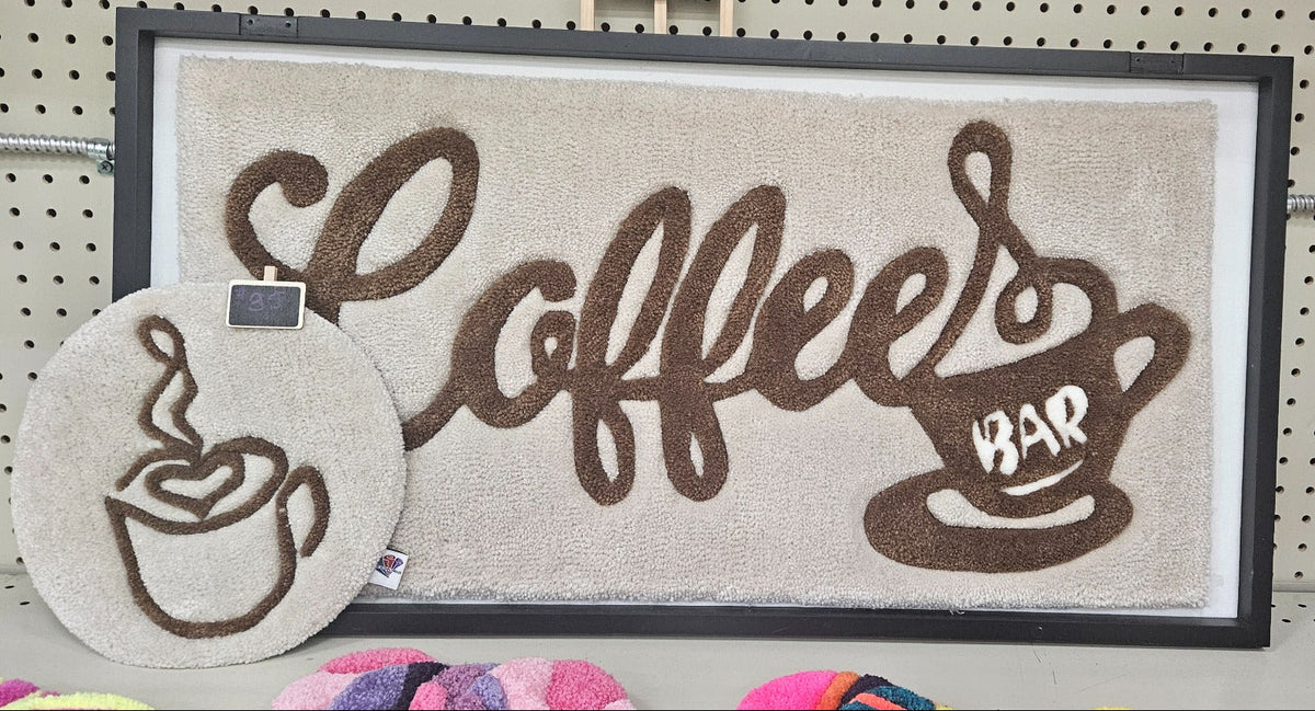 Coffee Bar hand-tufted functional fiber art in cream and brown