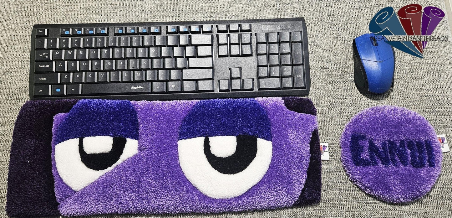 Handmade Plush Tufted "EYES" Keyboard Pad - Ennui with Writs rest - Kreative Artisan Threads