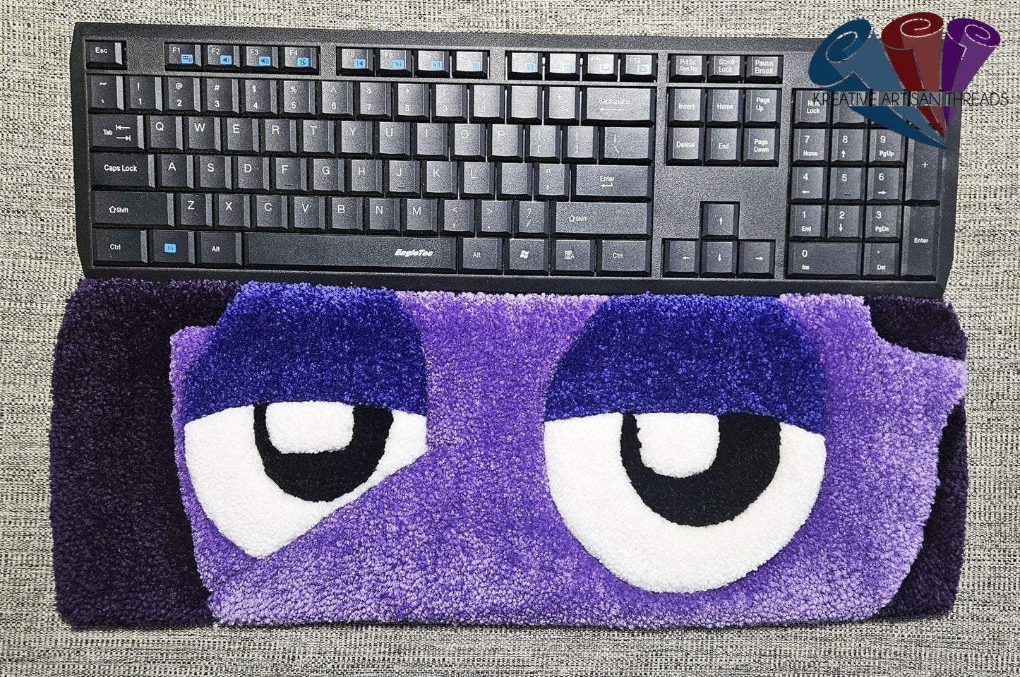 Handmade Plush Tufted "EYES" Keyboard Pad - Ennui with Writs rest - Kreative Artisan Threads