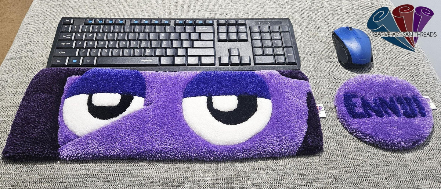 Handmade Plush Tufted "EYES" Keyboard Pad - Ennui with Writs rest - Kreative Artisan Threads