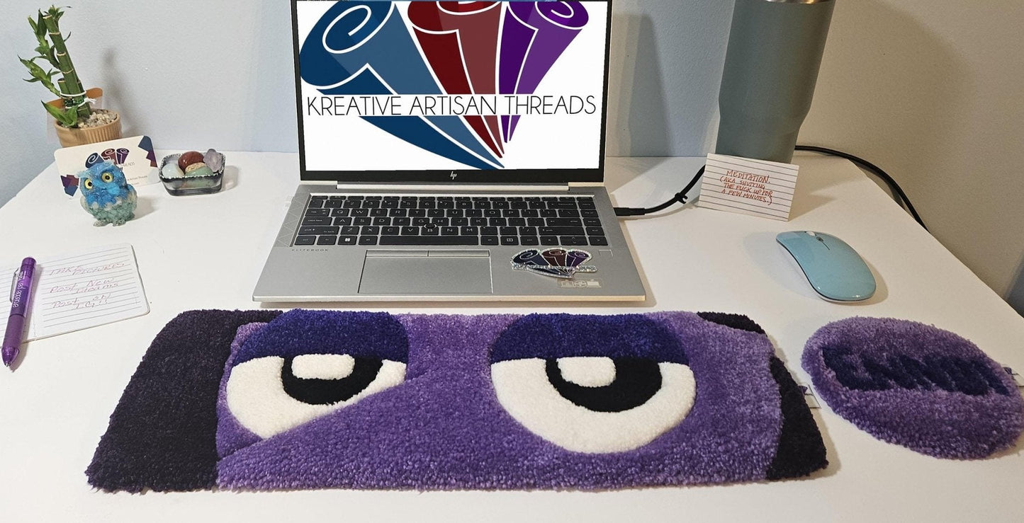 Handmade Plush Tufted "EYES" Keyboard Pad - Ennui with Writs rest - Kreative Artisan Threads
