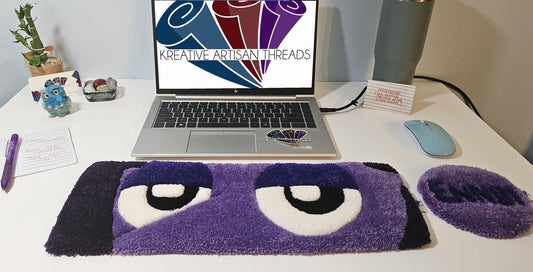 Handmade Plush Tufted "EYES" Keyboard Pad - Ennui with Writs rest - Kreative Artisan Threads