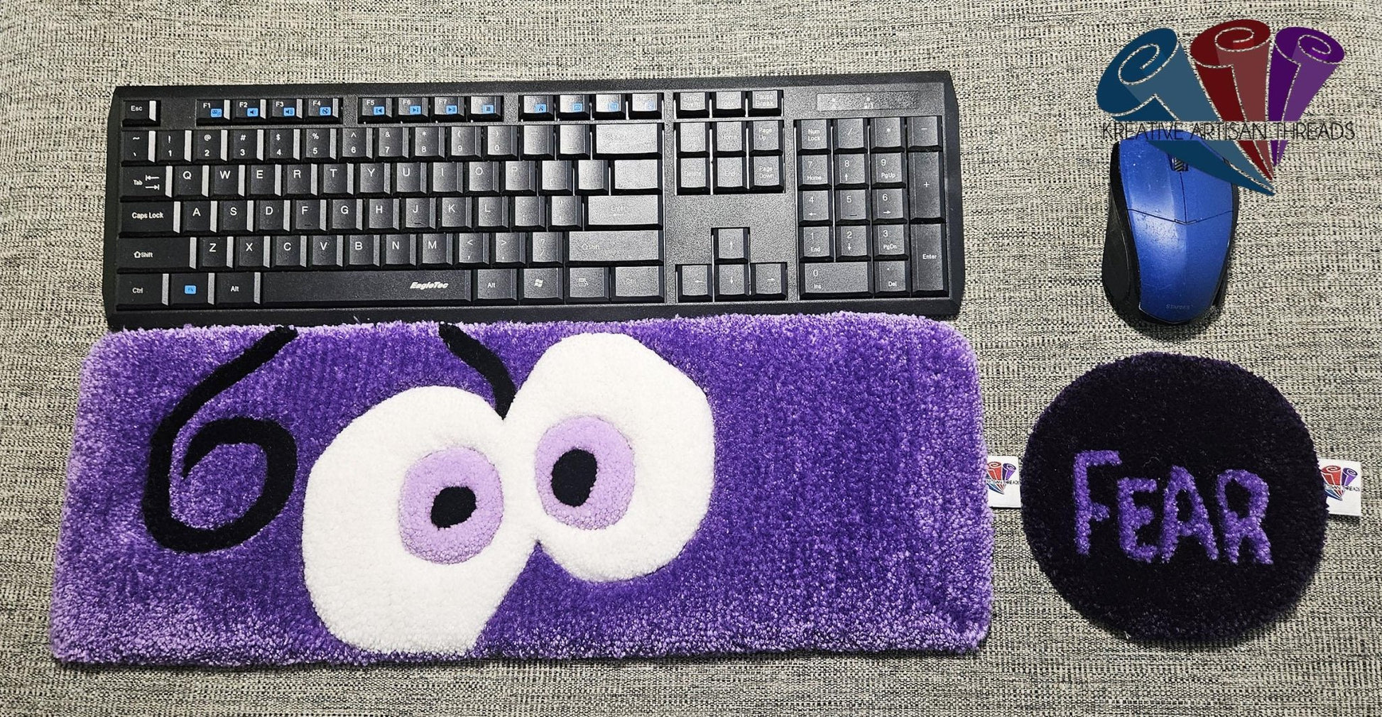 Handmade Plush Tufted "EYES" Keyboard Pad - Fear with Writs rest - Kreative Artisan Threads