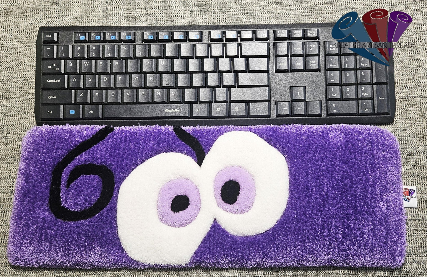Handmade Plush Tufted "EYES" Keyboard Pad - Fear with Writs rest - Kreative Artisan Threads
