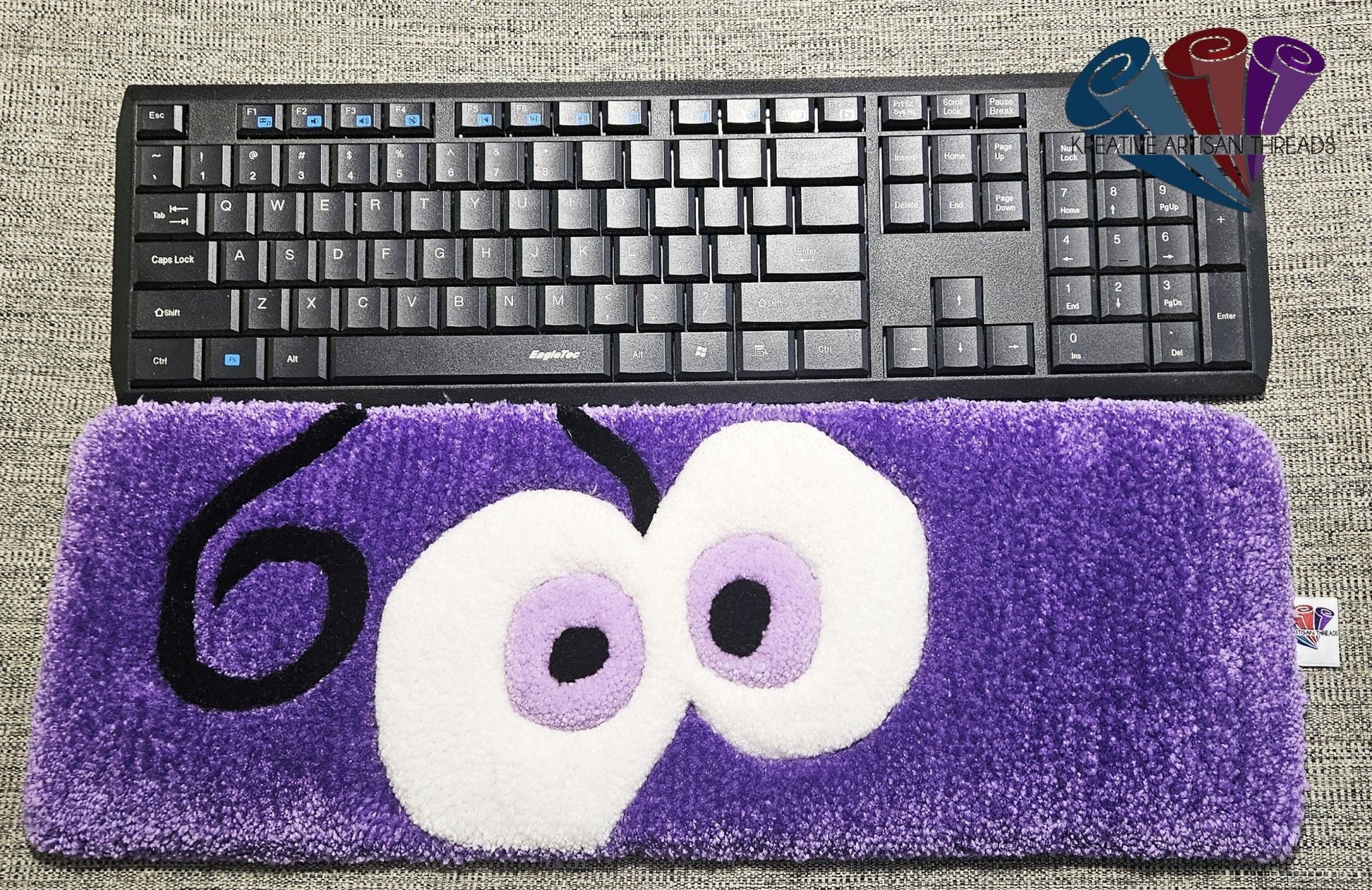 Handmade Plush Tufted "EYES" Keyboard Pad - Fear with Writs rest - Kreative Artisan Threads