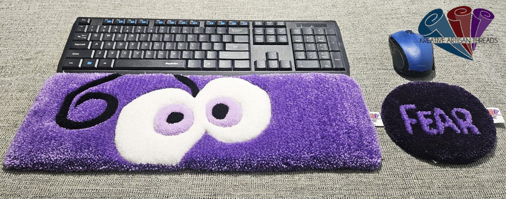 Handmade Plush Tufted "EYES" Keyboard Pad - Fear with Writs rest - Kreative Artisan Threads
