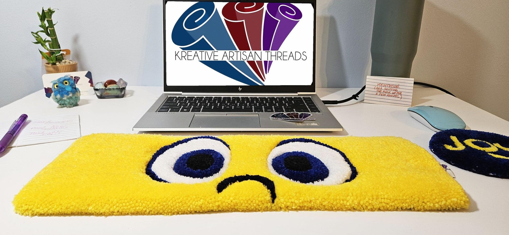 Handmade Plush Tufted "EYES" Keyboard Pad - Joy with Writs rest - Kreative Artisan Threads
