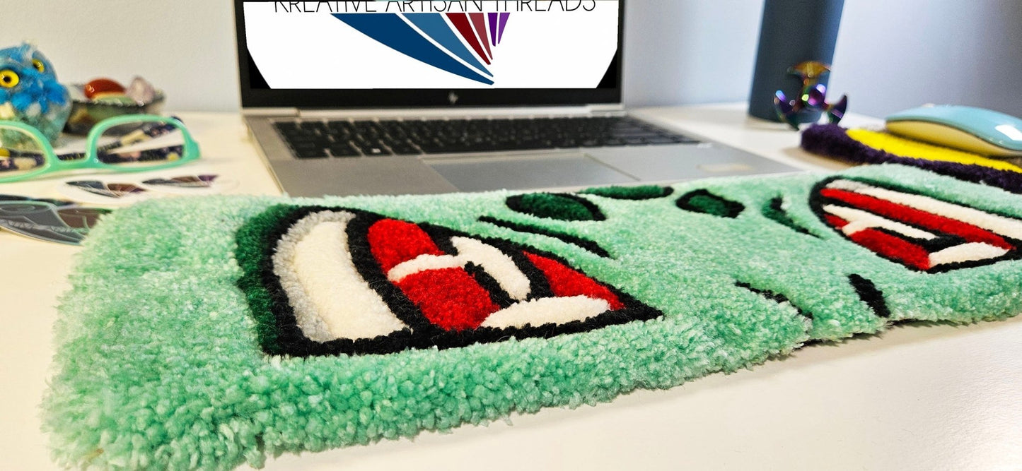 Handmade Plush Tufted Keyboard Rug "Anime Eyes" - Bulbasaur - Kreative Artisan Threads