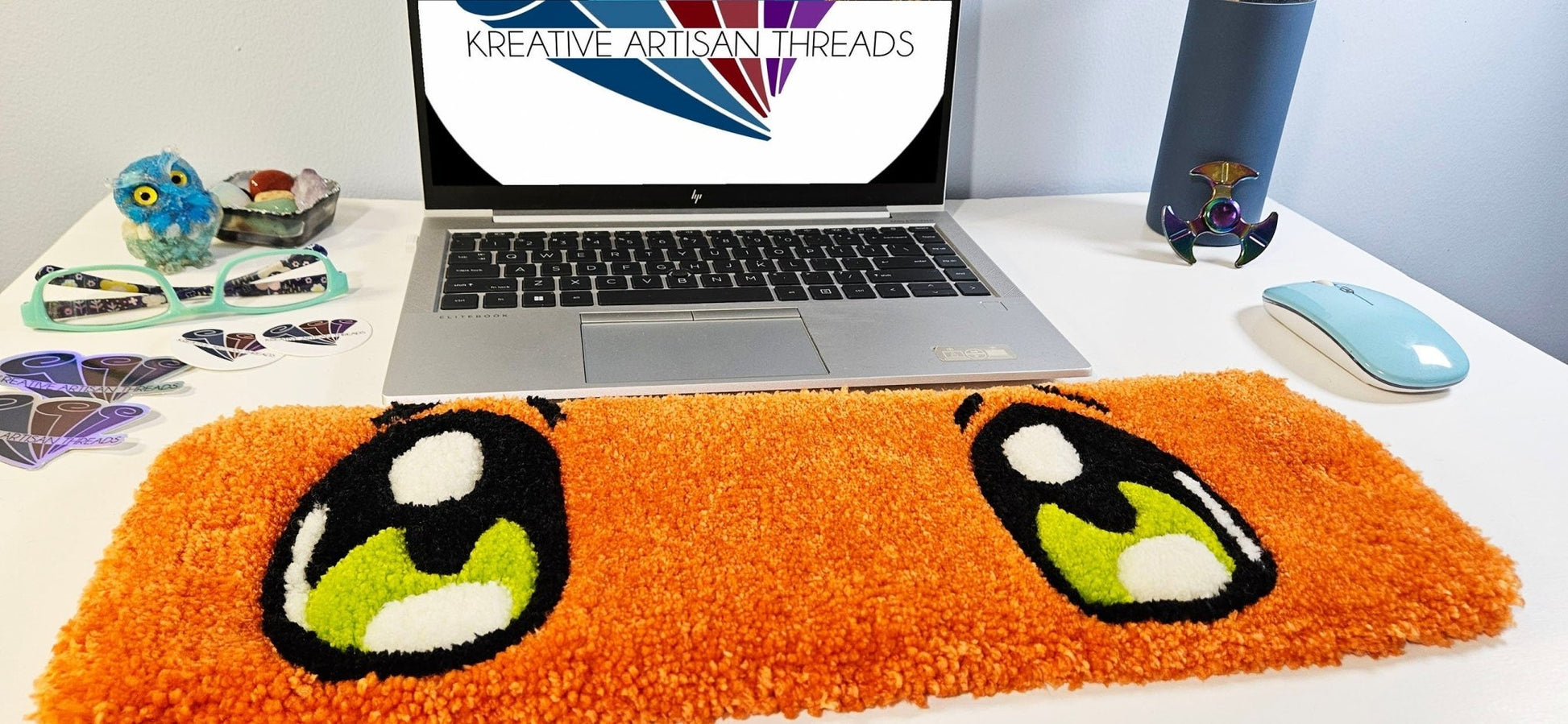 Handmade Plush Tufted Keyboard Rug "Anime Eyes" - Charmander - Kreative Artisan Threads