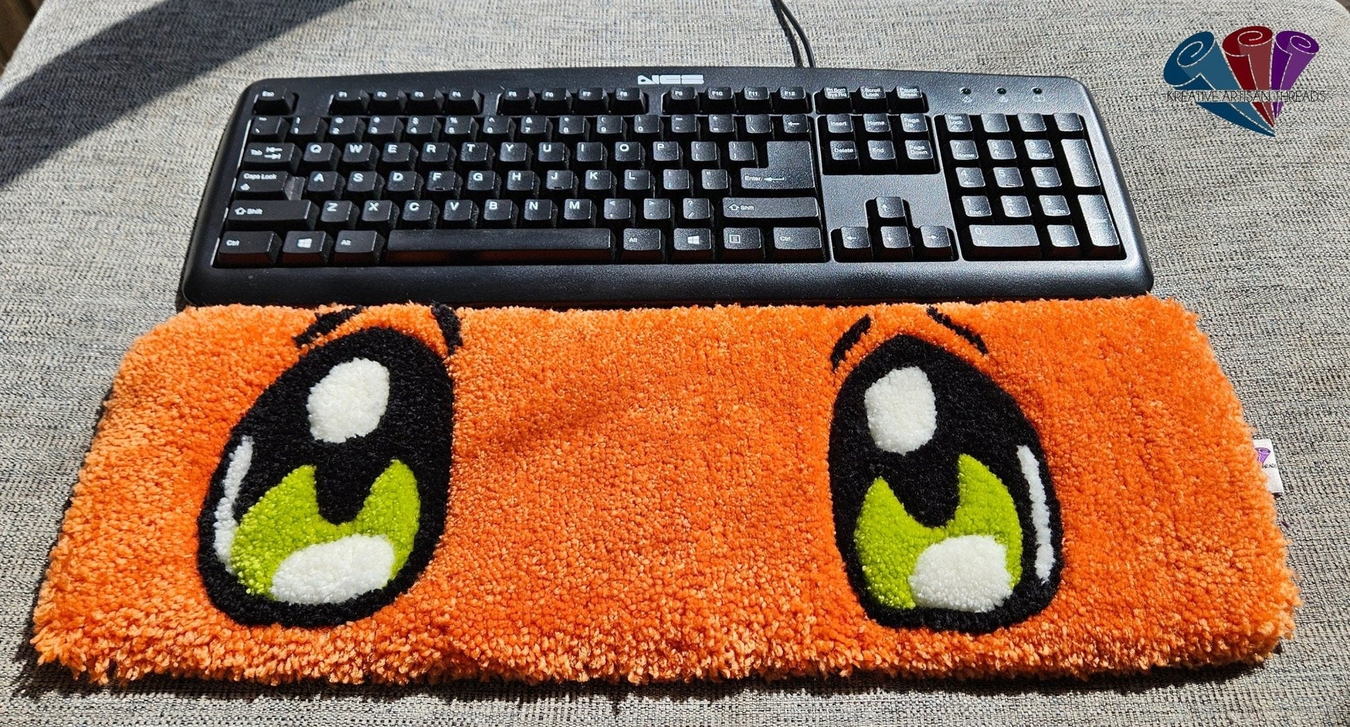 Handmade Plush Tufted Keyboard Rug "Anime Eyes" - Charmander - Kreative Artisan Threads