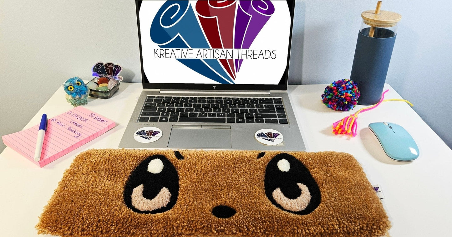 Handmade Plush Tufted Keyboard Rug "Anime Eyes" - EeVee - Kreative Artisan Threads