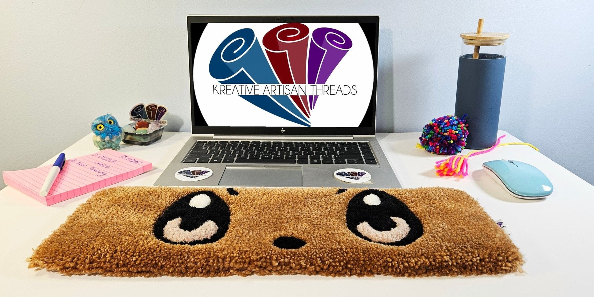 Handmade Plush Tufted Keyboard Rug "Anime Eyes" - EeVee - Kreative Artisan Threads