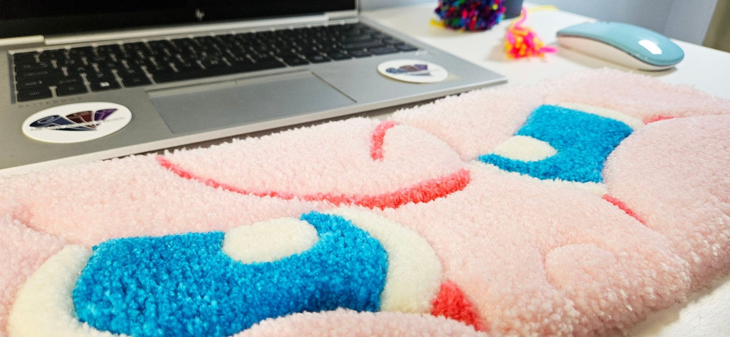 Handmade Plush Tufted Keyboard Rug "Anime Eyes" - Jigglypuff - Kreative Artisan Threads
