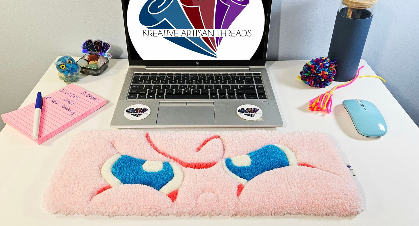 Handmade Plush Tufted Keyboard Rug "Anime Eyes" - Jigglypuff - Kreative Artisan Threads