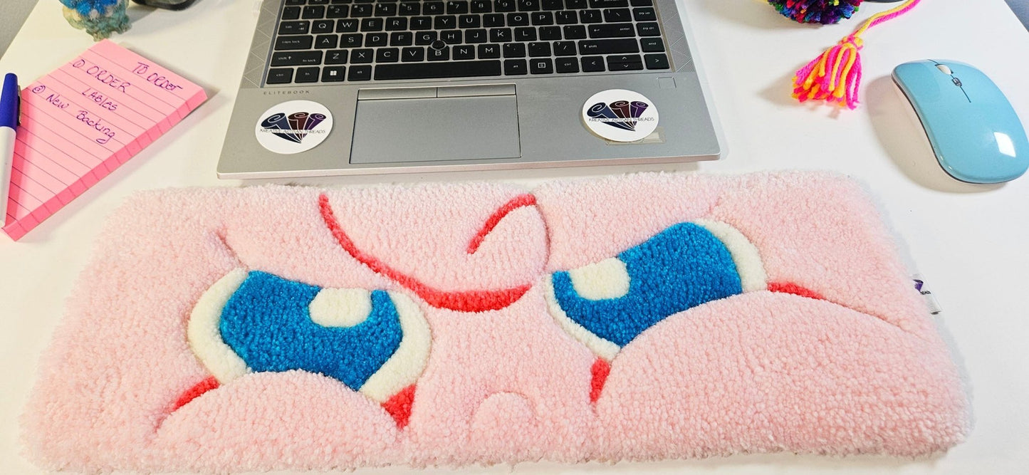 Handmade Plush Tufted Keyboard Rug "Anime Eyes" - Jigglypuff - Kreative Artisan Threads