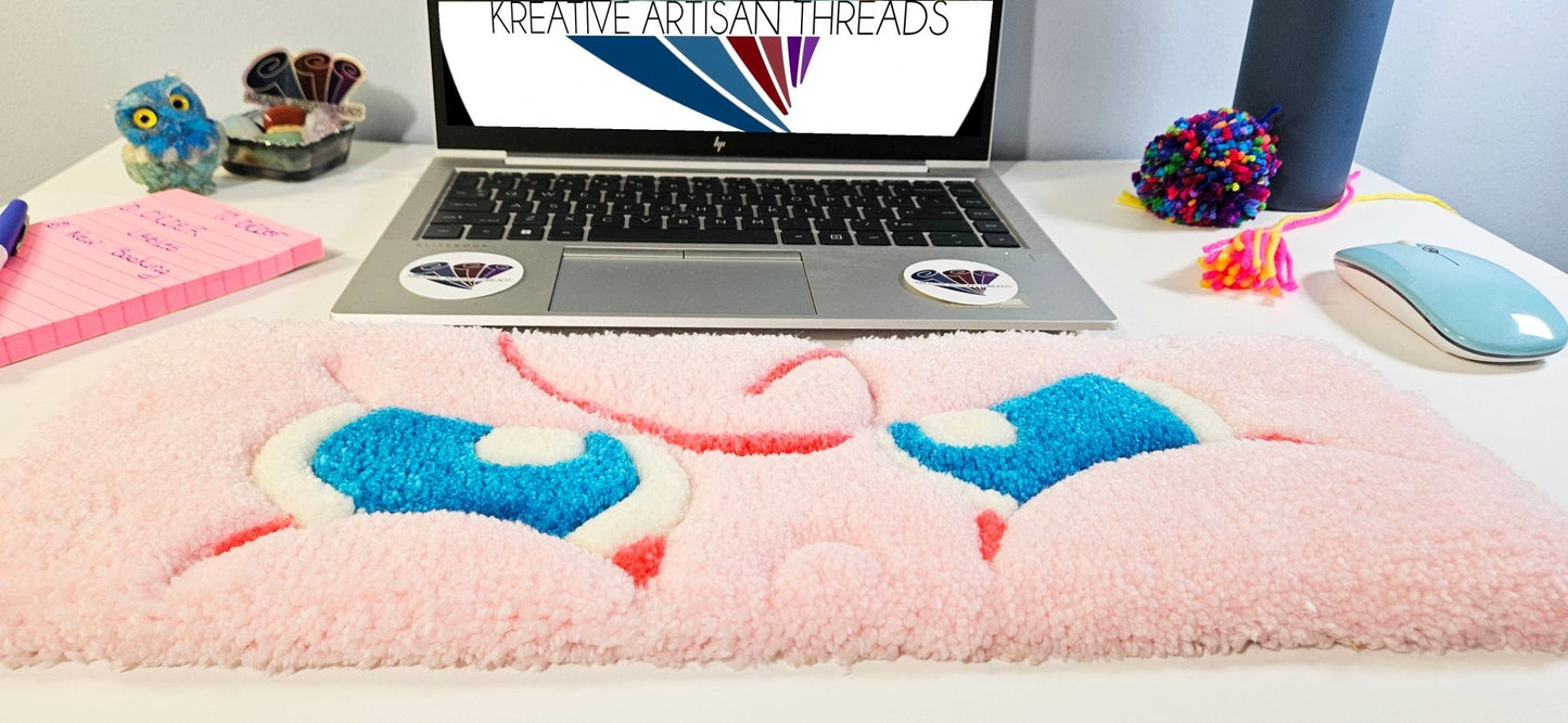 Handmade Plush Tufted Keyboard Rug "Anime Eyes" - Jigglypuff - Kreative Artisan Threads