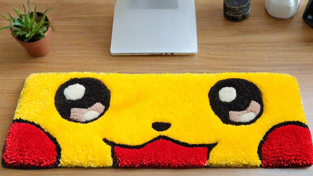 Handmade Plush Tufted Keyboard Rug "Anime Eyes" - Pikachu - Kreative Artisan Threads