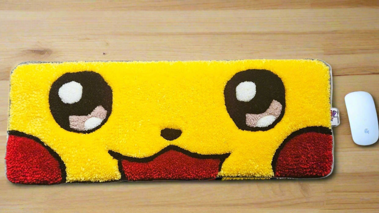 Handmade Plush Tufted Keyboard Rug "Anime Eyes" - Pikachu - Kreative Artisan Threads