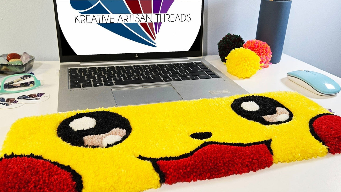 Handmade Plush Tufted Keyboard Rug "Anime Eyes" - Pikachu - Kreative Artisan Threads