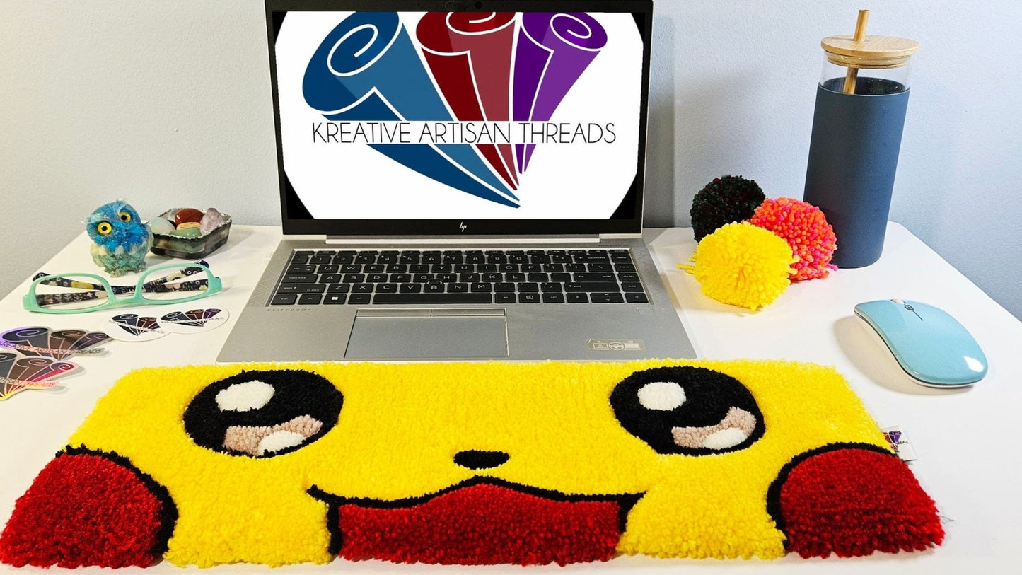Handmade Plush Tufted Keyboard Rug "Anime Eyes" - Pikachu - Kreative Artisan Threads