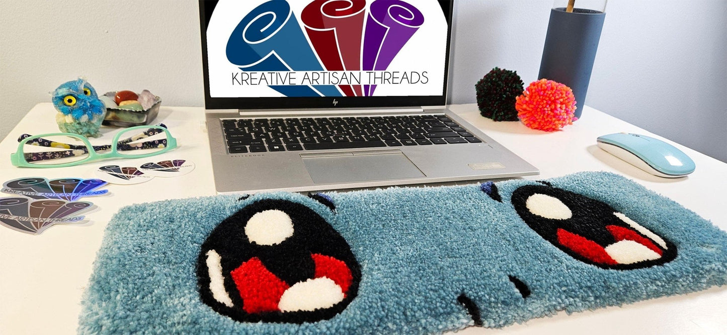 Handmade Plush Tufted Keyboard Rug "Anime Eyes" - Squirtle - Kreative Artisan Threads