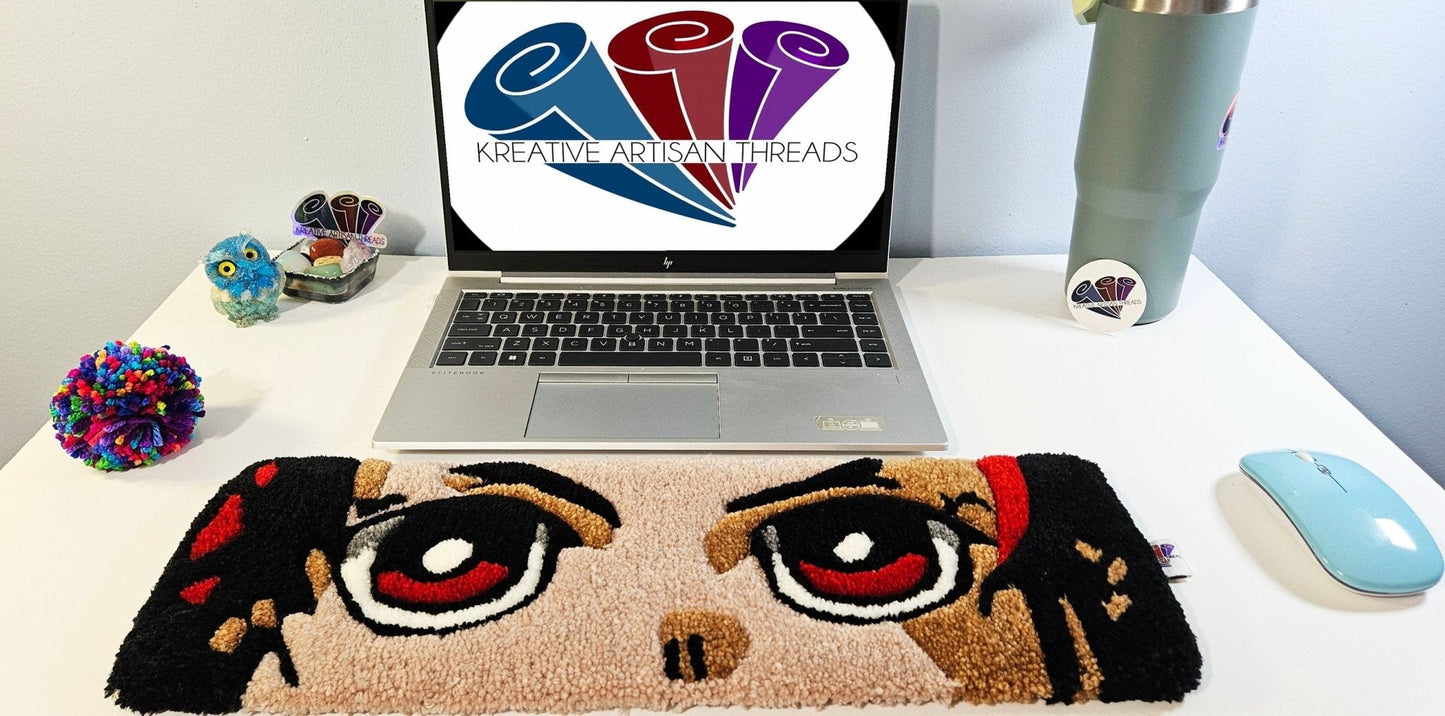 Handmade Plush Tufted Keyboard Rug "Anime Eyes" - Tanjirou - Kreative Artisan Threads
