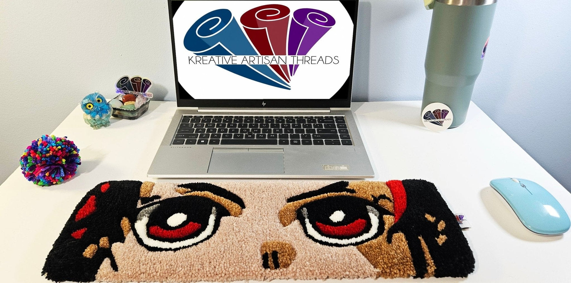 Handmade Plush Tufted Keyboard Rug "Anime Eyes" - Tanjirou - Kreative Artisan Threads