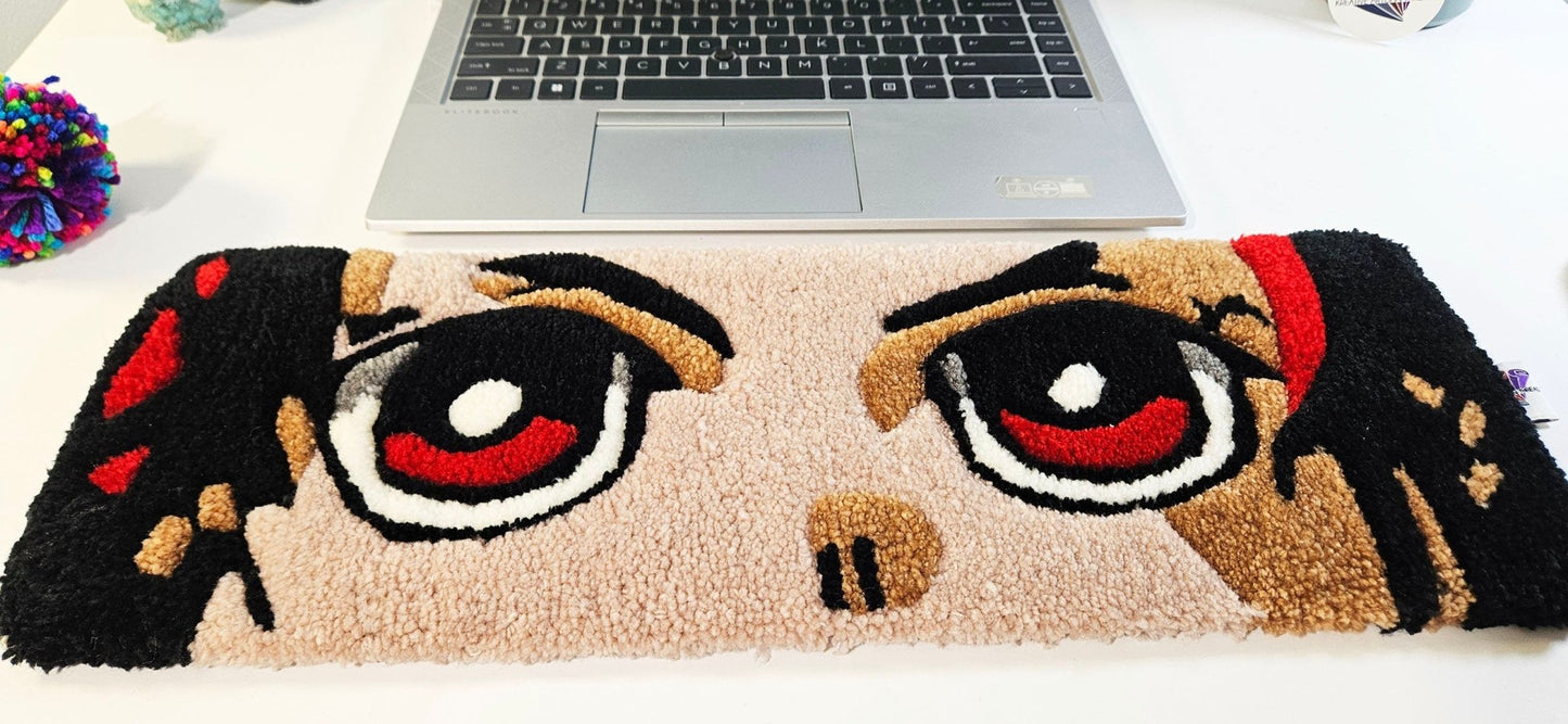 Handmade Plush Tufted Keyboard Rug "Anime Eyes" - Tanjirou - Kreative Artisan Threads