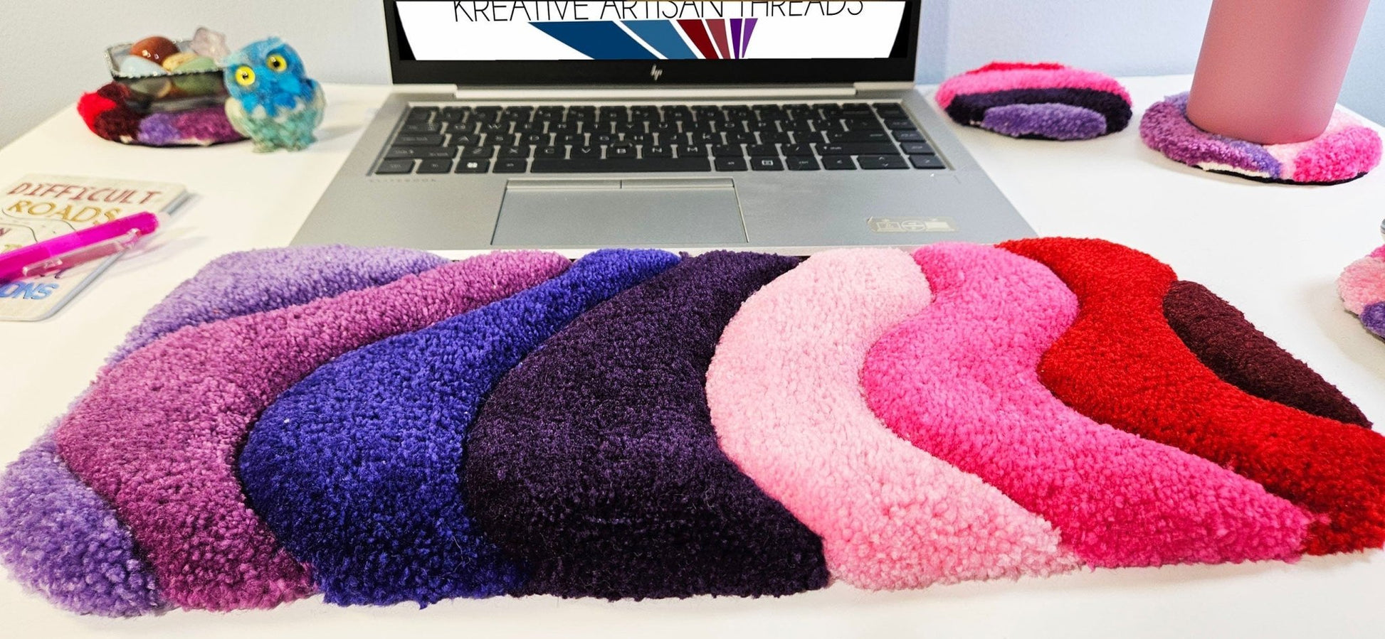 Handmade Plush Tufted Keyboard Rug - Fairy Rainbow - Kreative Artisan Threads