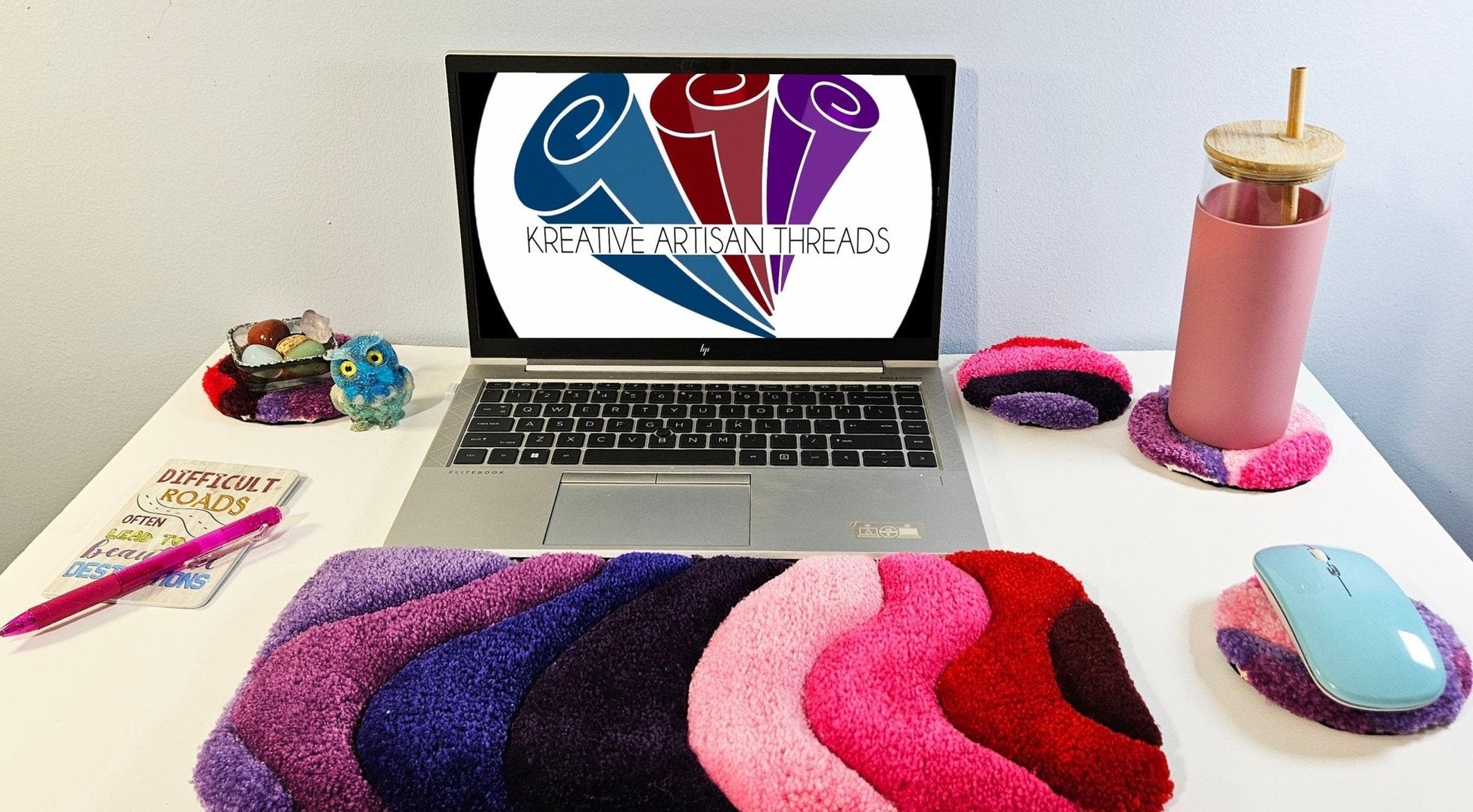 Handmade Plush Tufted Keyboard Rug - Fairy Rainbow - Kreative Artisan Threads