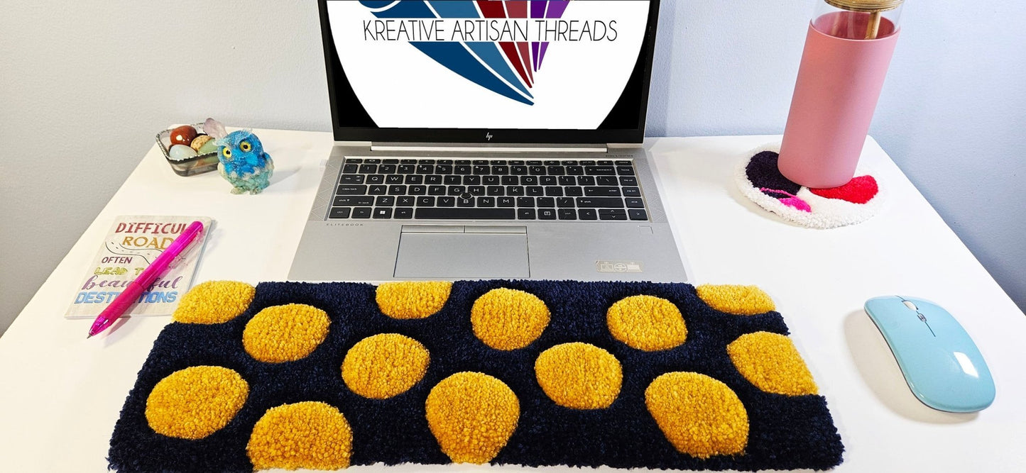 Handmade Plush Tufted Keyboard Rug - Golden Dots - Kreative Artisan Threads
