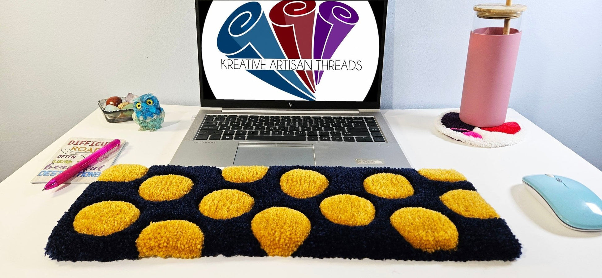 Handmade Plush Tufted Keyboard Rug - Golden Dots - Kreative Artisan Threads