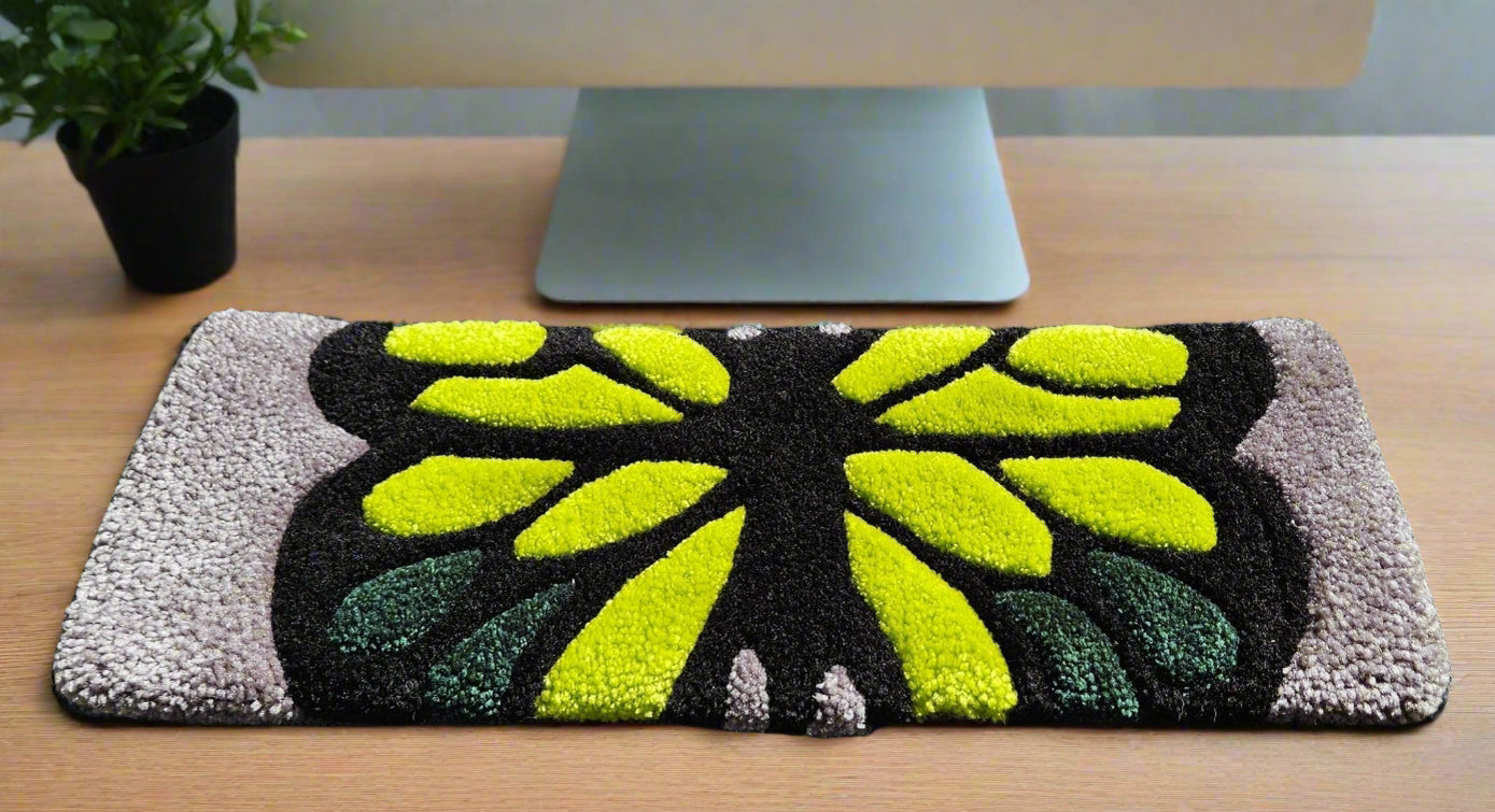 Handmade Plush Tufted Keyboard Rug - Green Butterfly - Kreative Artisan Threads