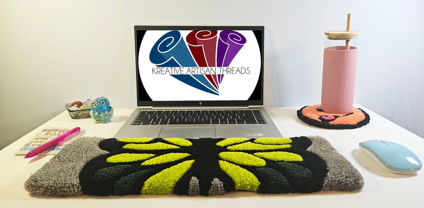 Handmade Plush Tufted Keyboard Rug - Green Butterfly - Kreative Artisan Threads