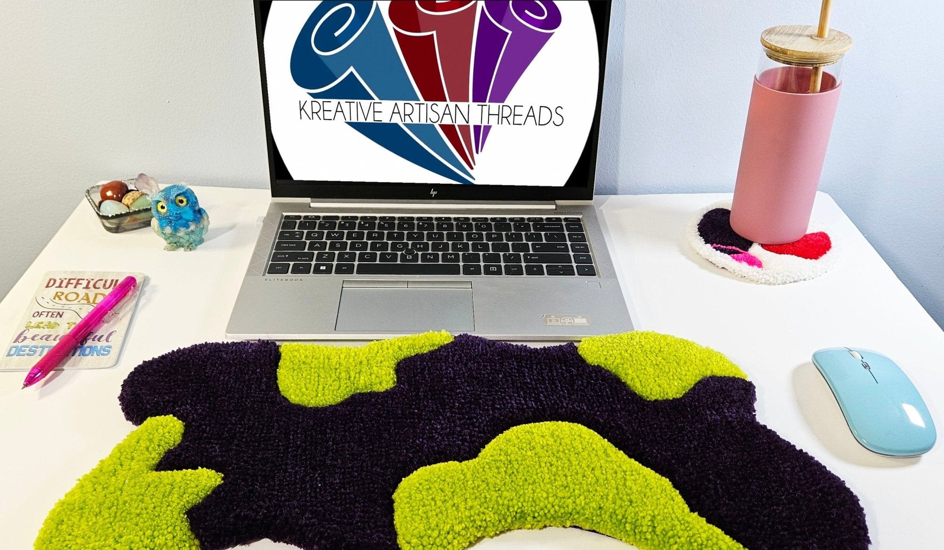 Handmade Plush Tufted Keyboard Rug - Purple Lime - Kreative Artisan Threads