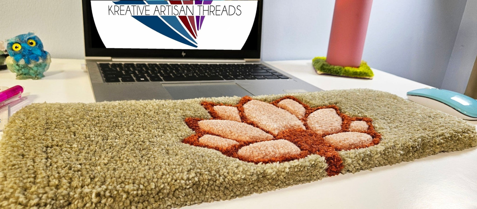 Handmade Plush Tufted Keyboard Rug - The Lotus Fan - Kreative Artisan Threads