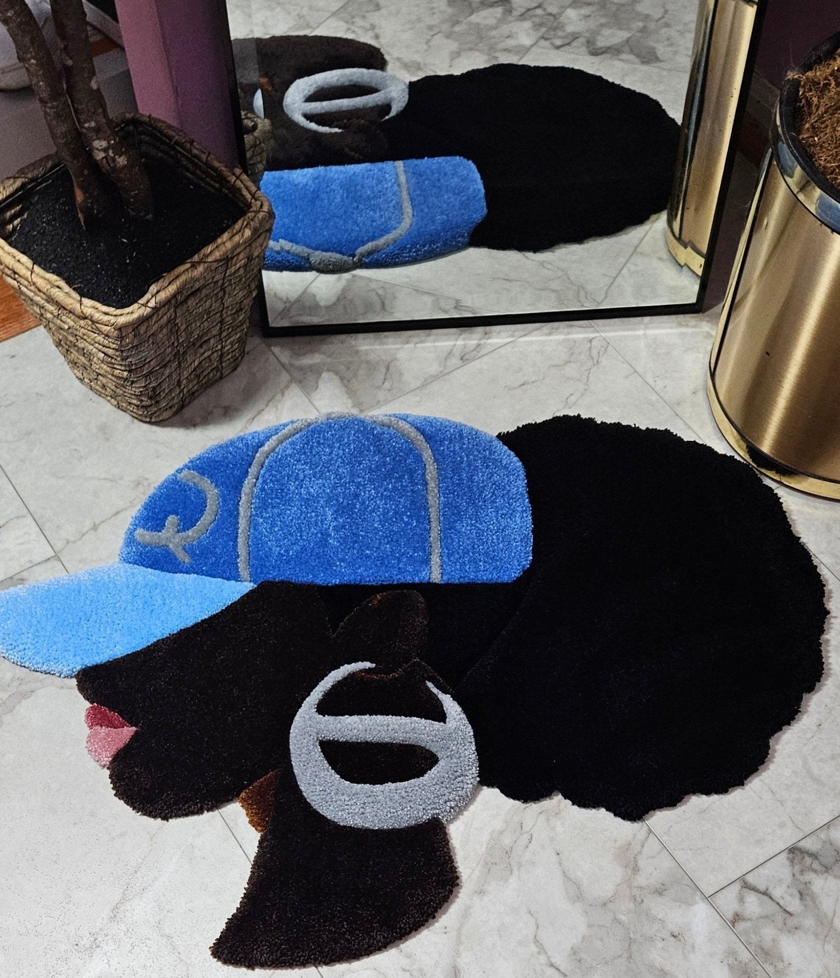 Handmade Tufted Fiber Art Rug HEY Gurl _ Baseball Queen - Kreative Artisan Threads