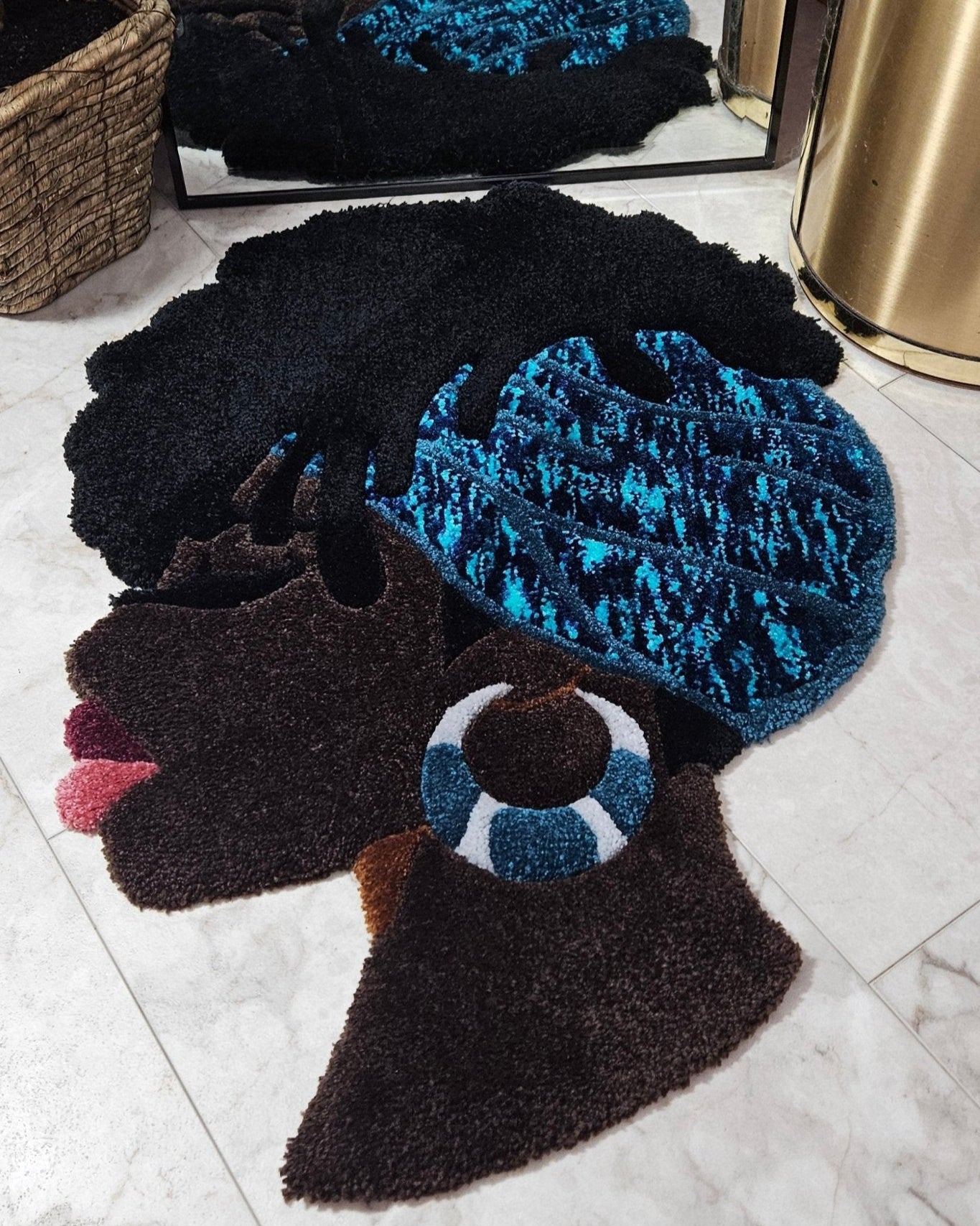 Handmade Tufted Fiber Art Rug HEY GURL _ Blue Rose - Kreative Artisan Threads