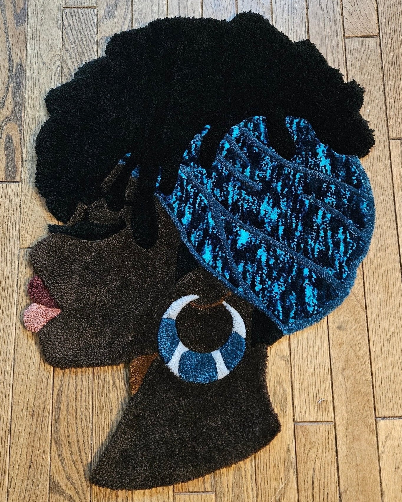 Handmade Tufted Fiber Art Rug HEY GURL _ Blue Rose - Kreative Artisan Threads
