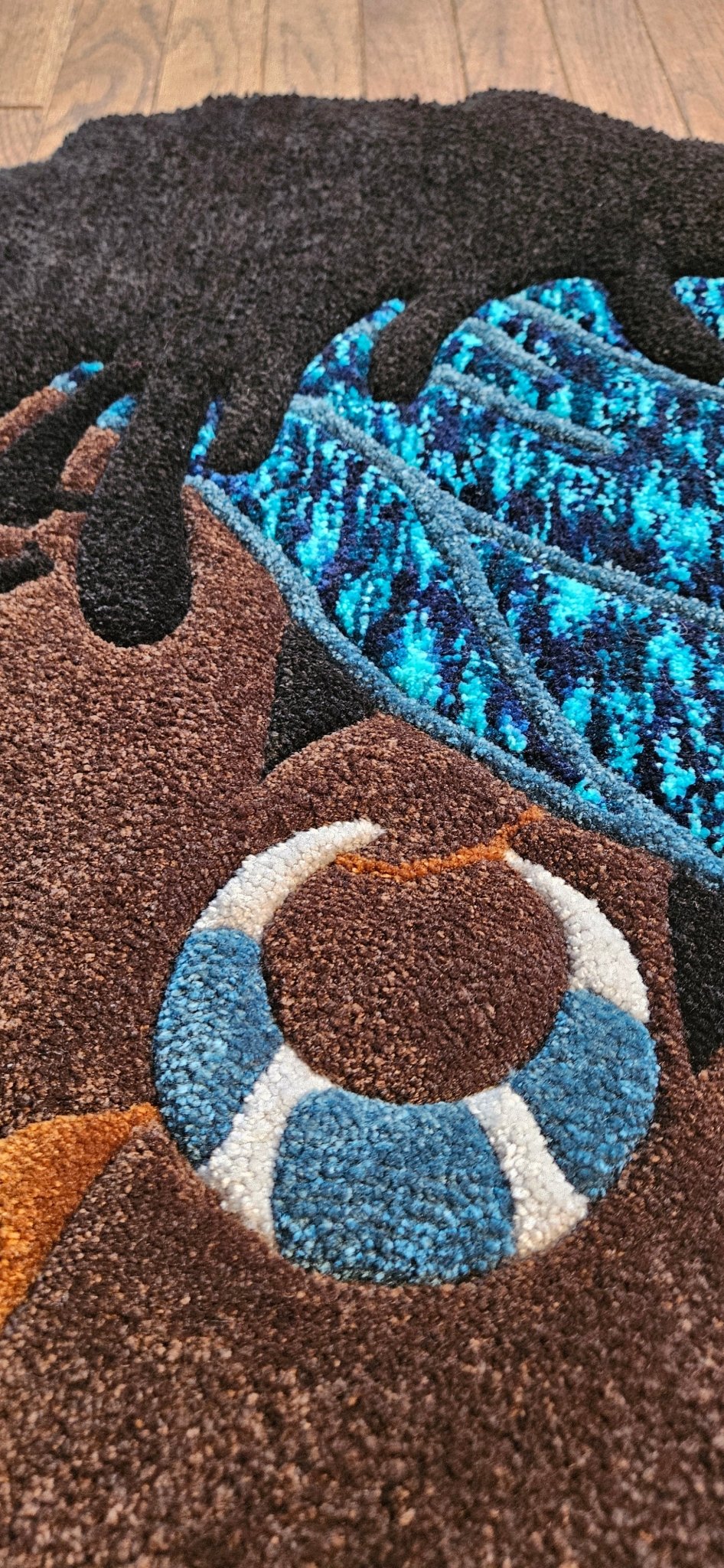 Handmade Tufted Fiber Art Rug HEY GURL _ Blue Rose - Kreative Artisan Threads