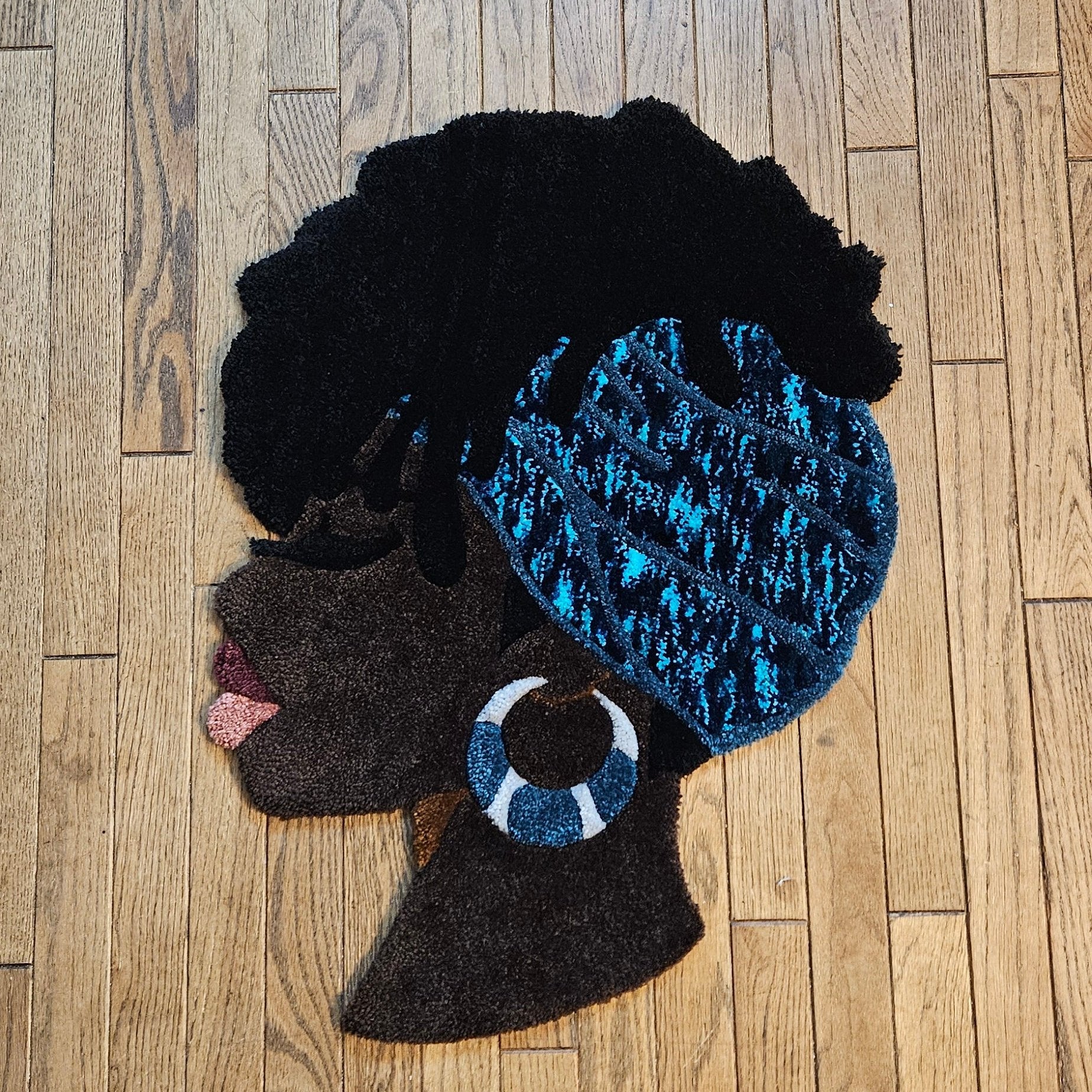 Handmade Tufted Fiber Art Rug HEY GURL _ Blue Rose - Kreative Artisan Threads