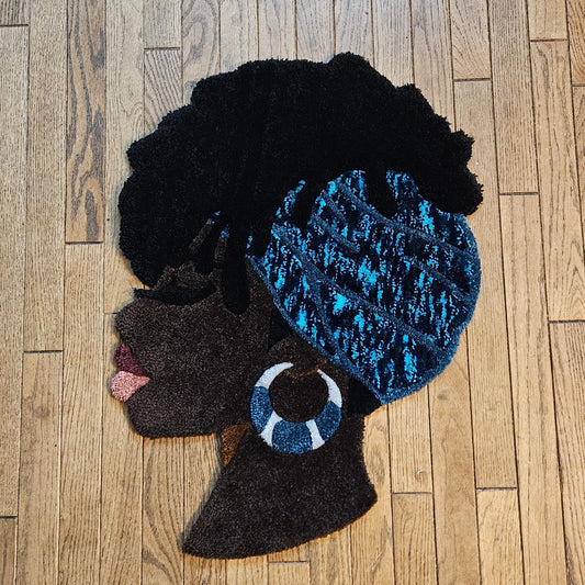 Handmade Tufted Fiber Art Rug HEY GURL _ Blue Rose - Kreative Artisan Threads