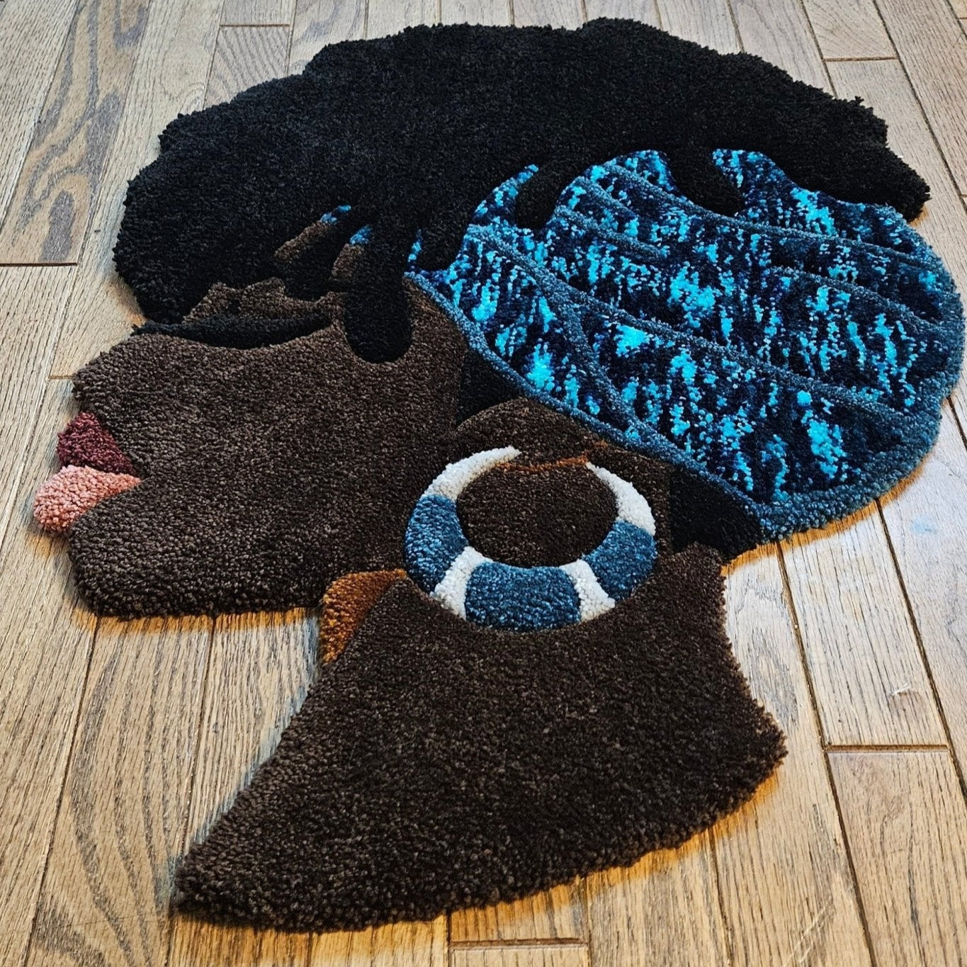 Handmade Tufted Fiber Art Rug HEY GURL _ Blue Rose - Kreative Artisan Threads
