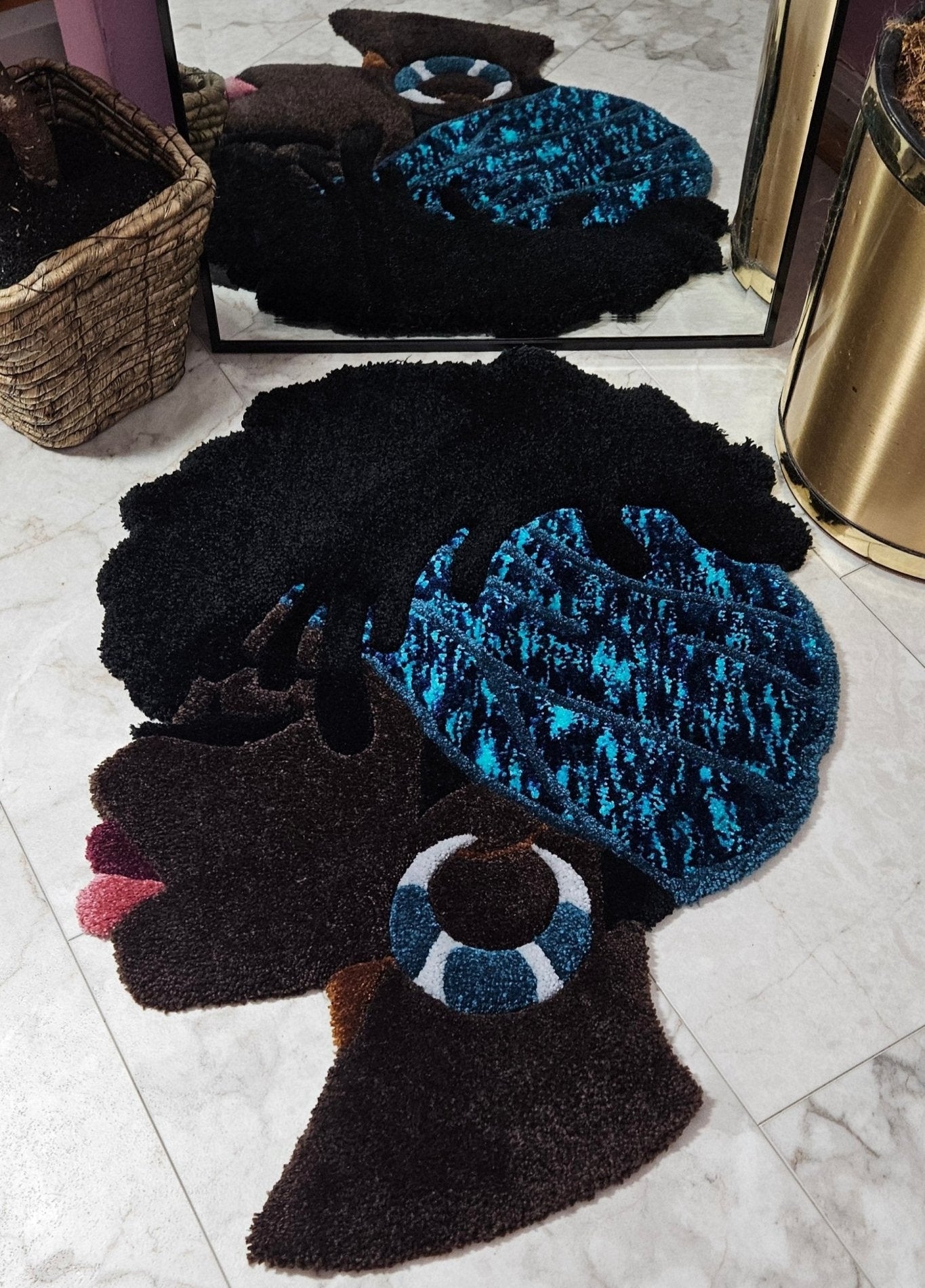 Handmade Tufted Fiber Art Rug HEY GURL _ Blue Rose - Kreative Artisan Threads
