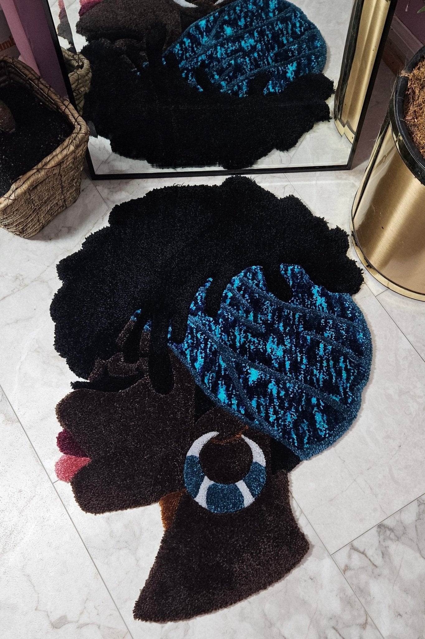 Handmade Tufted Fiber Art Rug HEY GURL _ Blue Rose - Kreative Artisan Threads