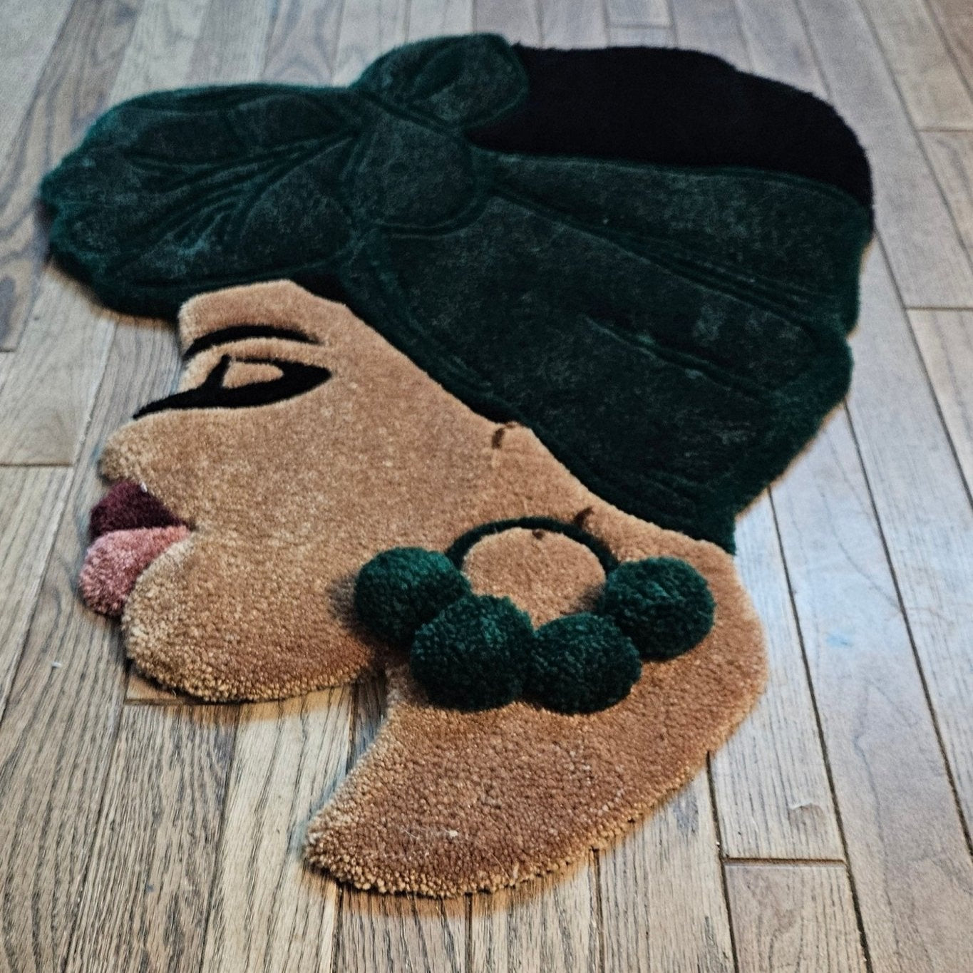 Handmade Tufted Fiber Art Rug HEY GURL _ Green Puff - Kreative Artisan Threads