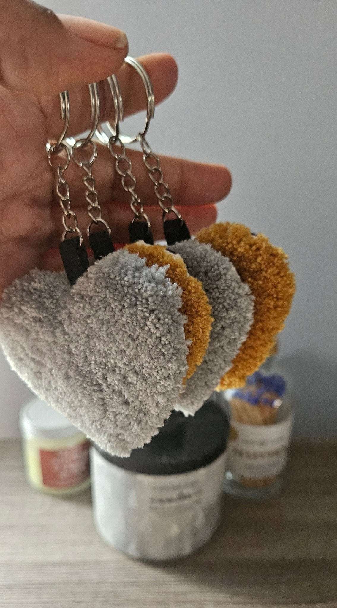 Heart Fiber Art Keychain – Plush Handmade Tufted Purse Charm | Hypoallergenic Mini Rug Art - Kreative Artisan Threads