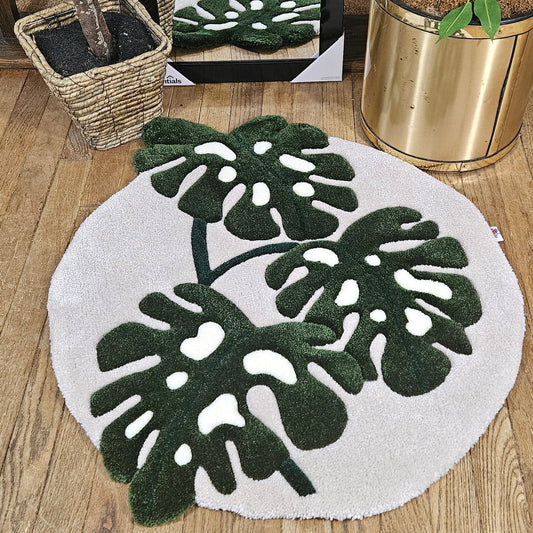 Monstera Fiber Art Rug – Hand - Tufted Plush Botanical Wall Hanging or Floor Art | Hypoallergenic Soft Sculpture - Kreative Artisan Threads