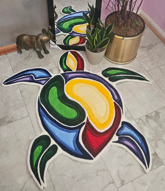 Sacred Turtle Flow Hand - Tufted Fiber Art Painting - Kreative Artisan Threads