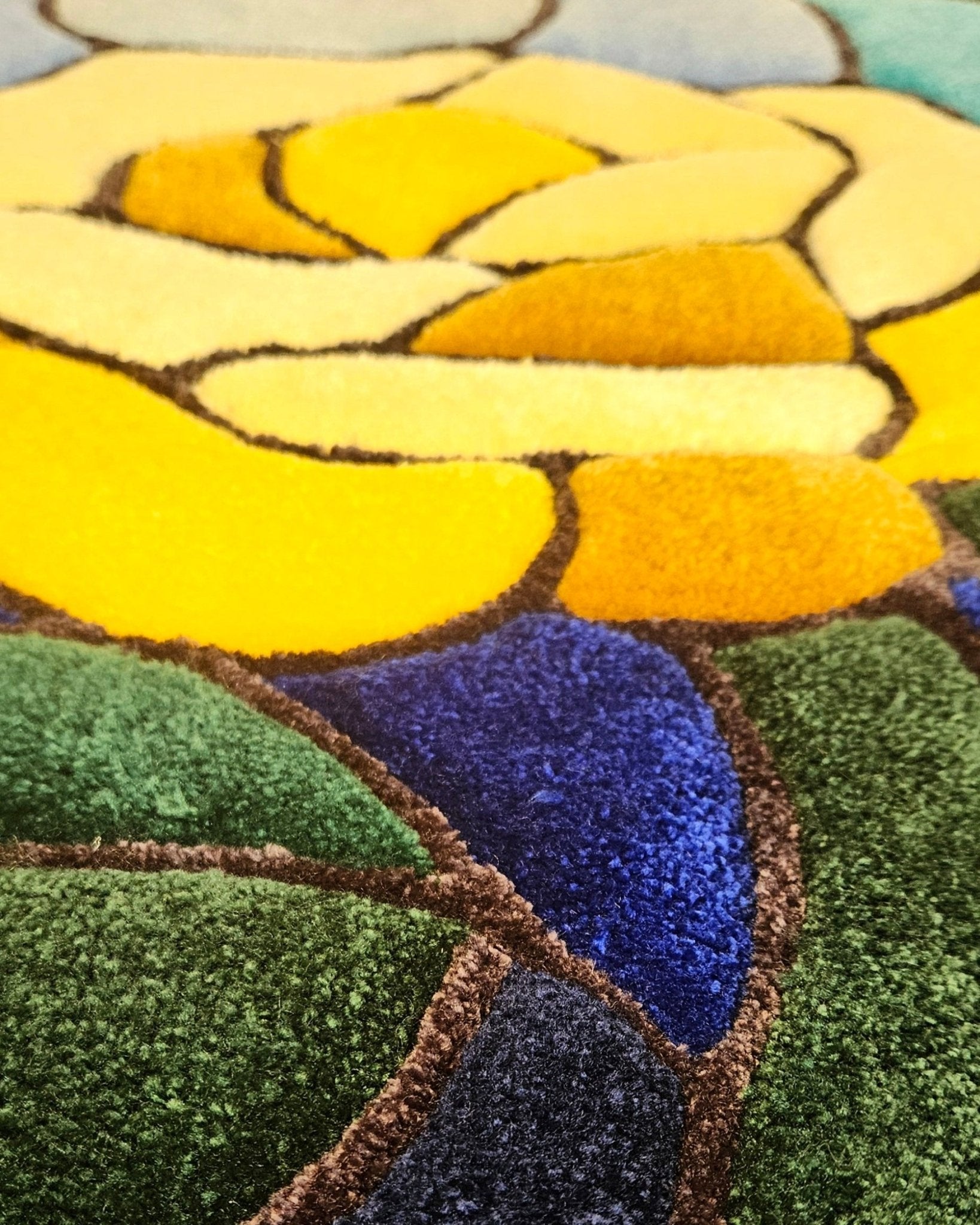 Stained Glass Rose Fiber Art Rug – Hand - Tufted Plush Botanical Wall Hanging or Floor Art | Hypoallergenic Soft Sculpture - Kreative Artisan Threads